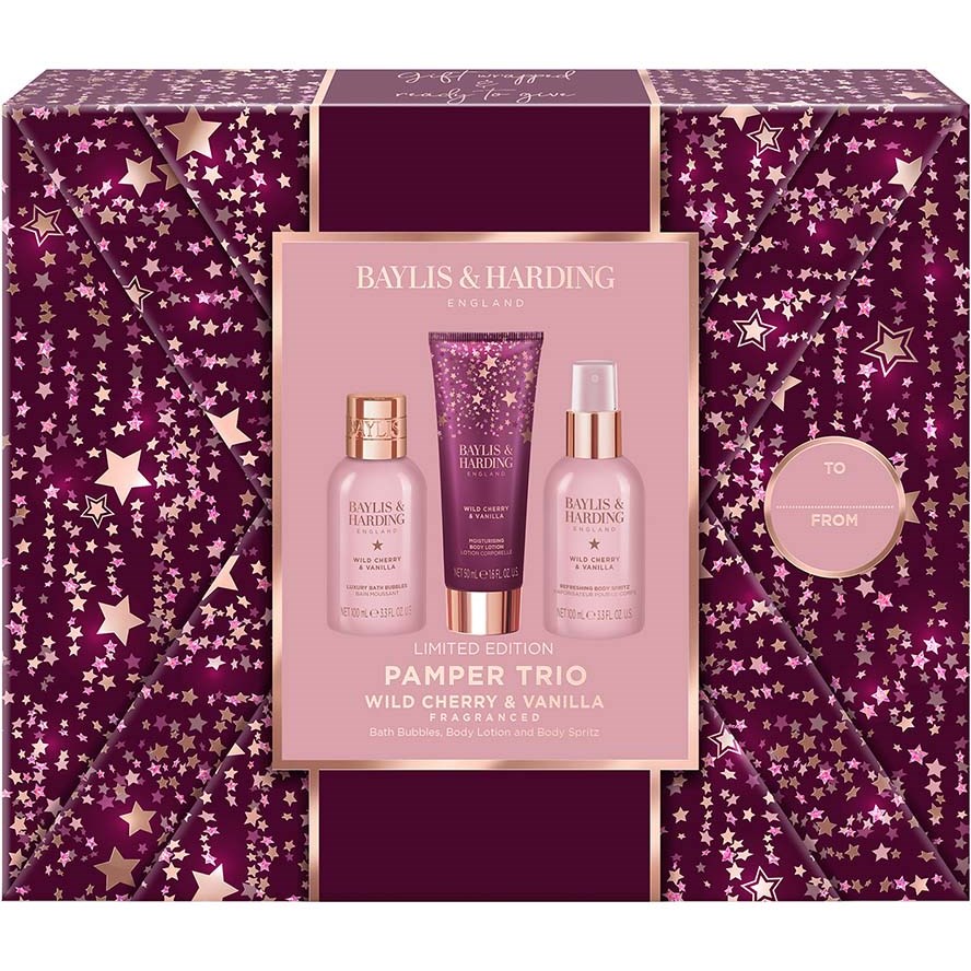 Baylis og Harding Wild Cherry og Vanilla Gift Wrapped Pamper Trio Gift Set