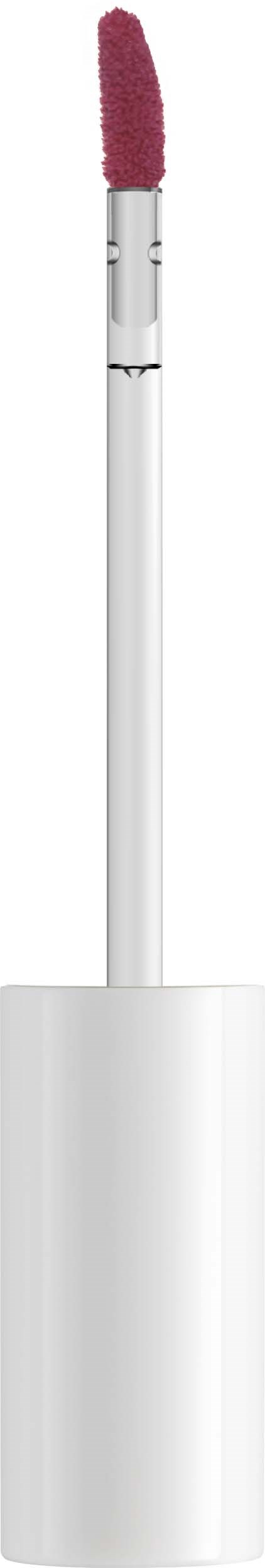 A lip gloss applicator with a pink tint, white handle, and overall sleek design.