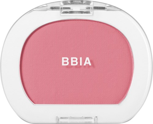 A round pink blush compact with the word BBIA in white letters on top.
