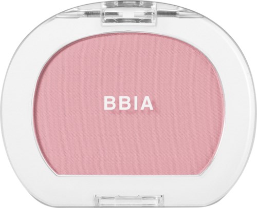 A round pink blush with white text BBIA inside, in a clear plastic case.