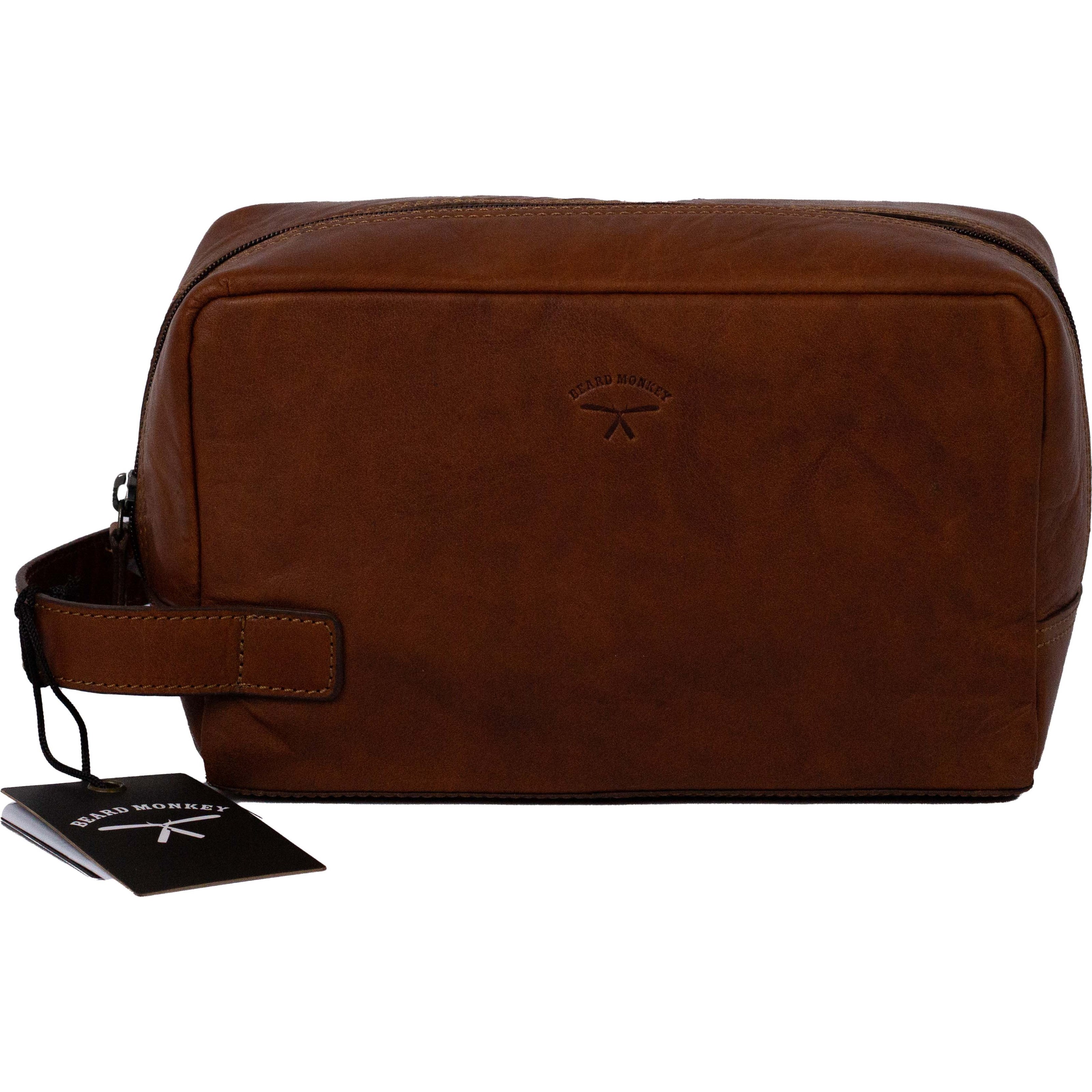 Beard Monkey Toiletry Bag Leather Brandy