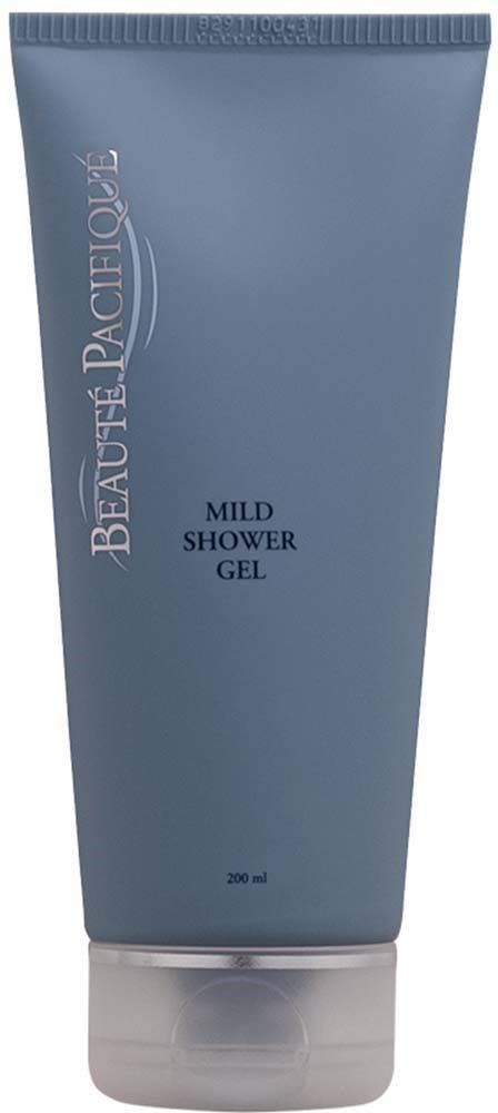 En blå tub märkta 'BEAUTÉ LACÉTOISE' med 'MILD SHOWER GEL' på, innehållande 200 ml.