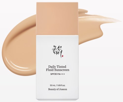 A sunscreen bottle with beige pump and white label, displaying SPF 30, PA+++ and branding text.