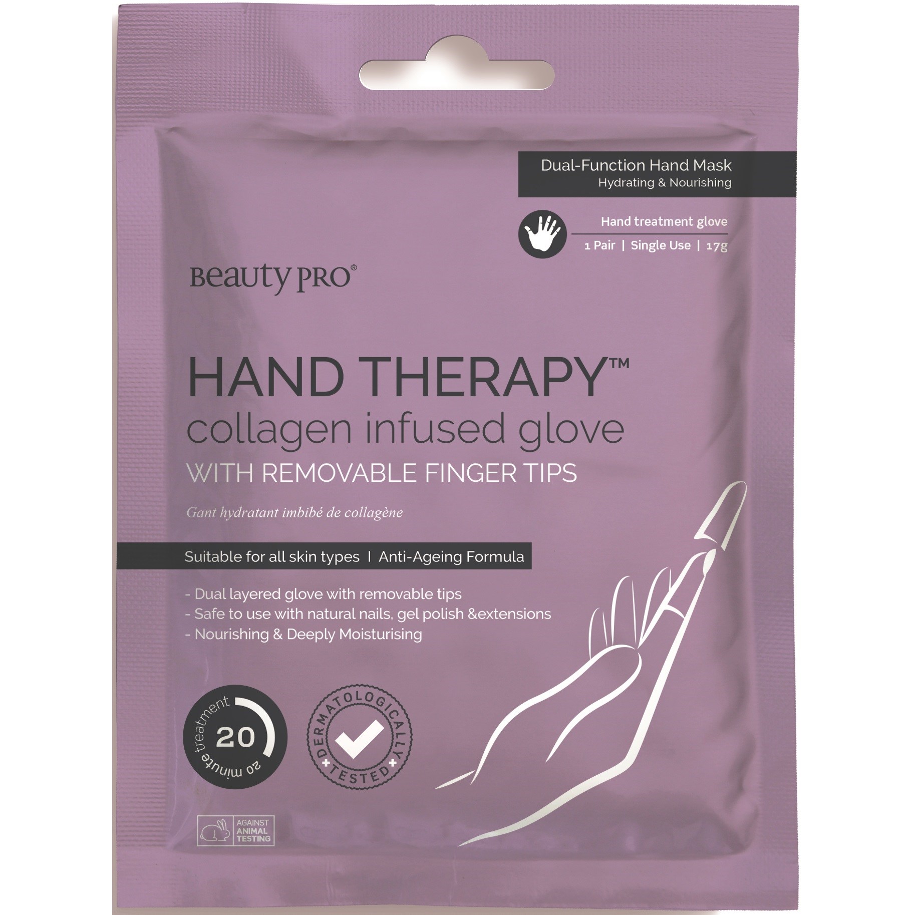 Läs mer om Beauty PRO Hand Therapy Collagen Infused Glove With Removable Finger T
