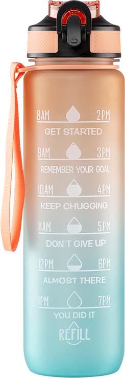 Beauty Rebels Motivational Water Bottle 1 L Orange Green