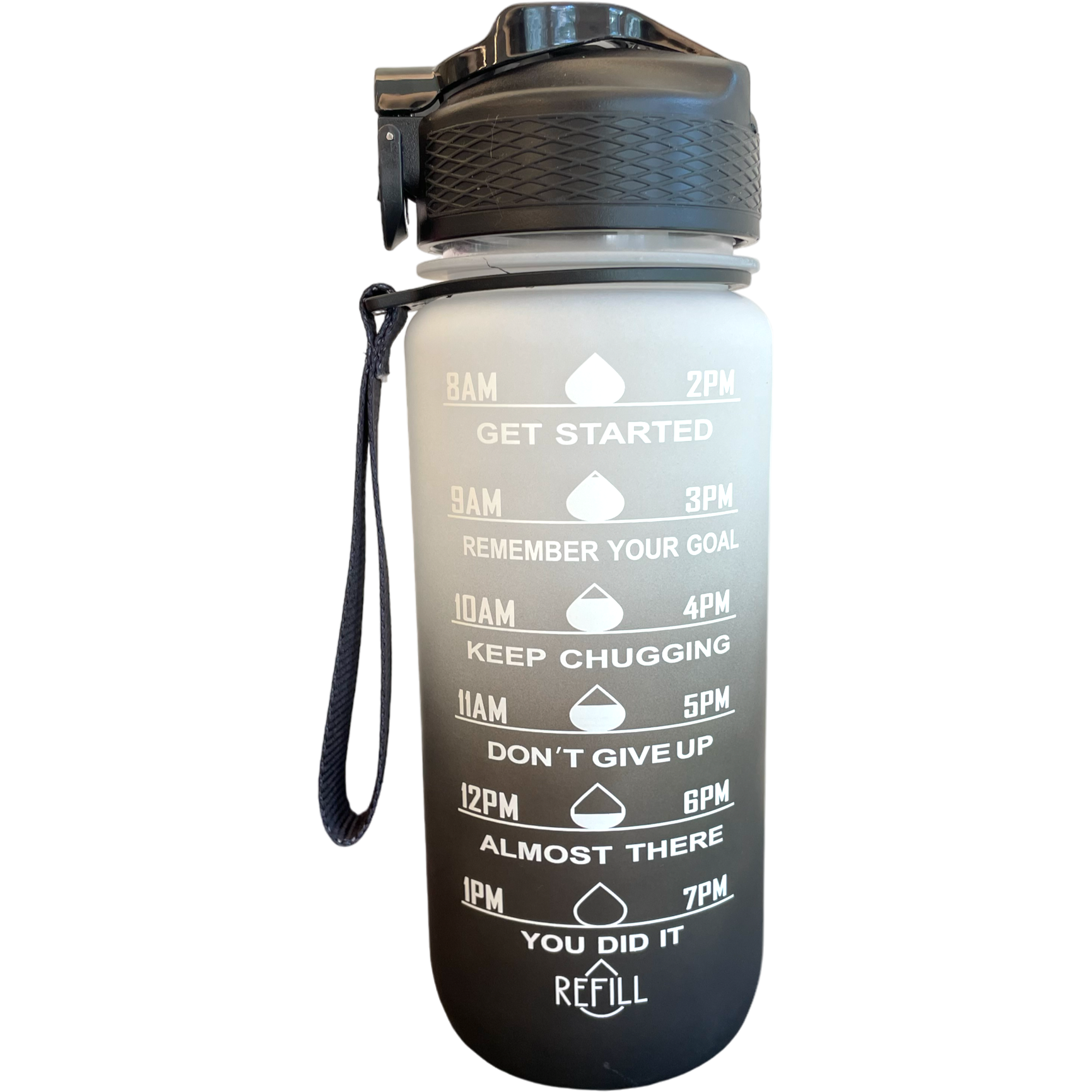 Läs mer om Beauty Rebels Motivational Water Bottle 600 ml Black/Grey