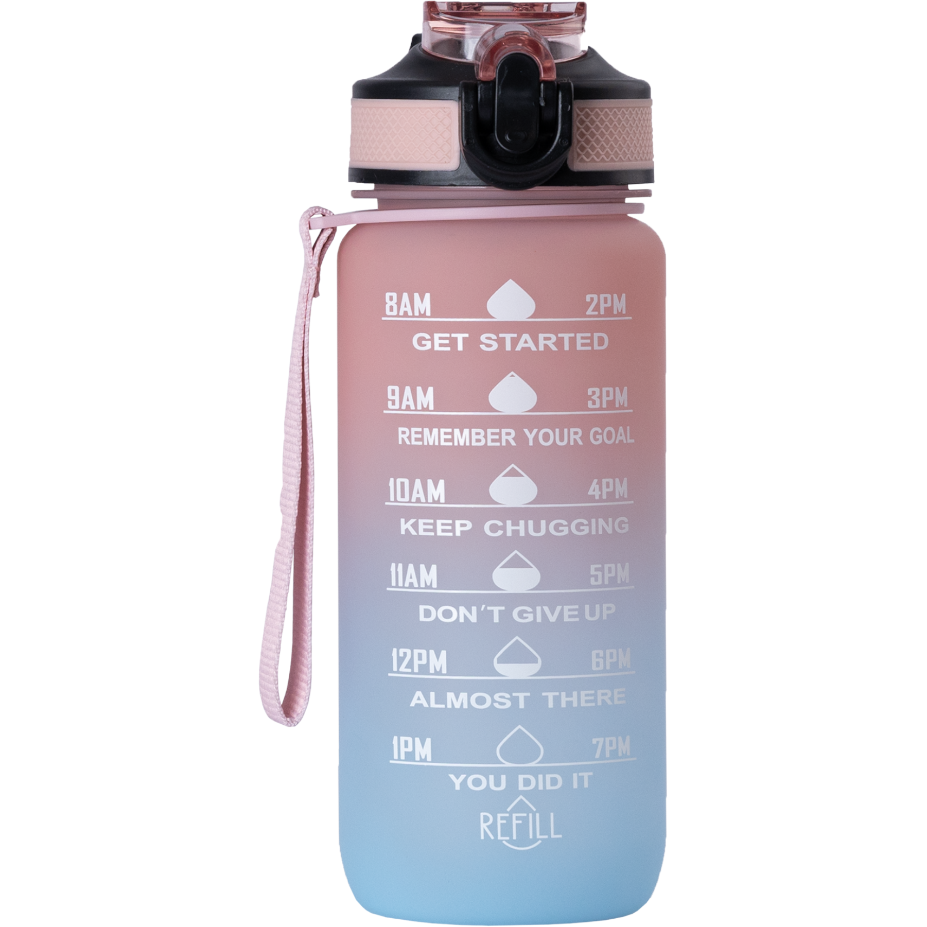 Beauty Rebels Motivational Water Bottle 600 ml Pink/Turquoise