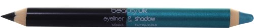 Eyeliner- och skuggpenna i blå färg med svart spets, märkt 'beauty UK'.