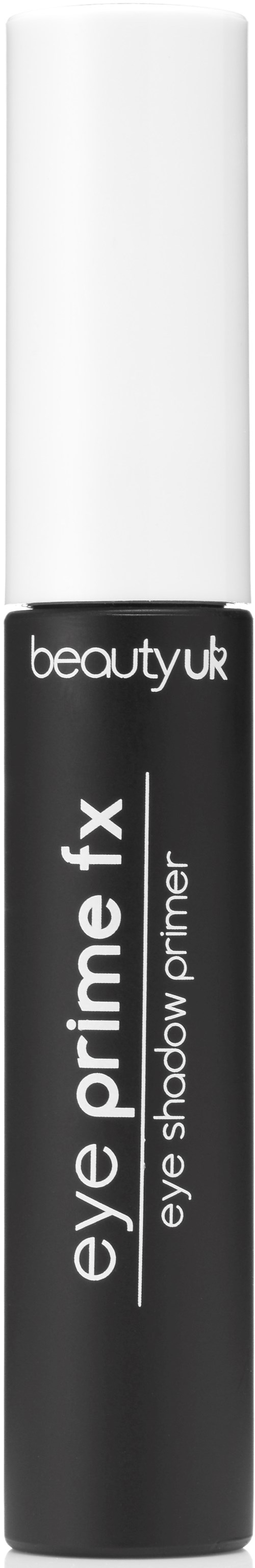 Czarna i biała tubka bazy pod cienie od beauty uk, oznaczona jako 'eye prime fx' i 'eye shadow primer.'