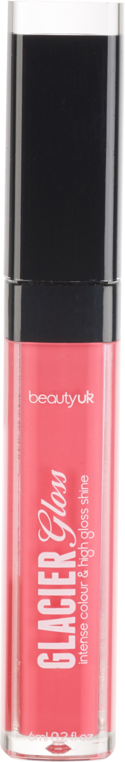 A pink lip gloss in a clear tube with black cap, labeled 'GLOSSIER Bloom'.