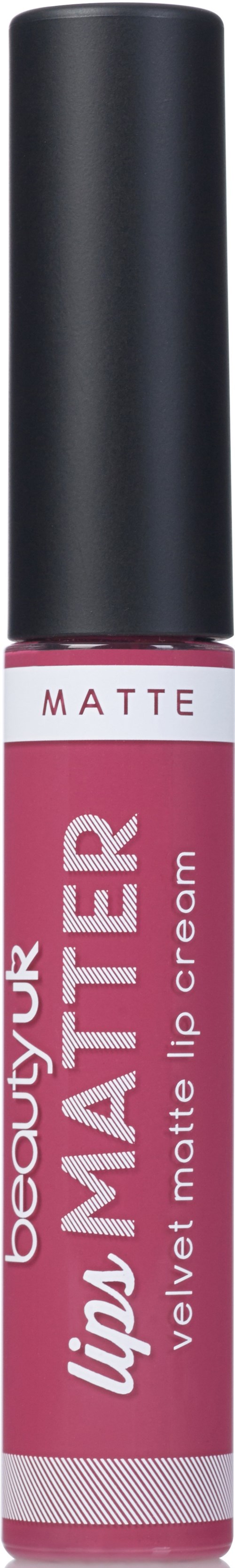 A pink lip balm tube labeled 'Your Lip Matte' with a black cap, matte finish, and product details.