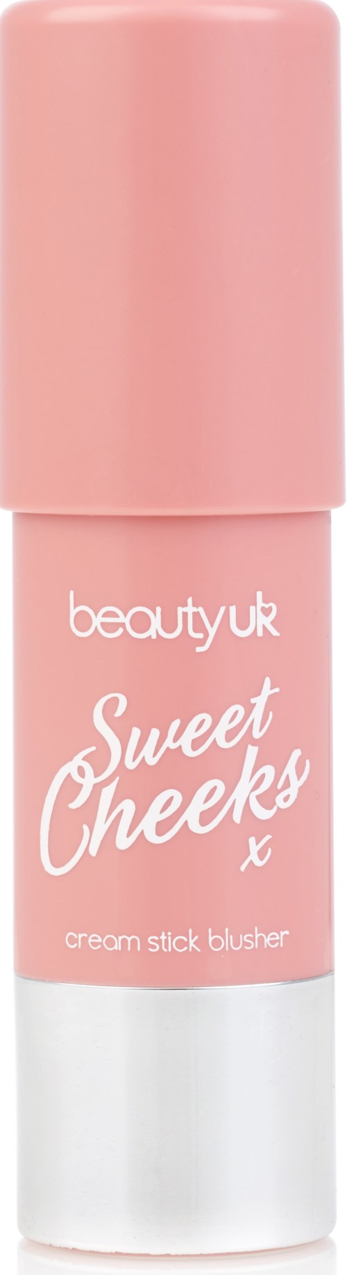 Ein rosa Tube mit Cremestift-Blush von beautyk, genannt Sweet Cheeks, vor schwarzem Hintergrund.