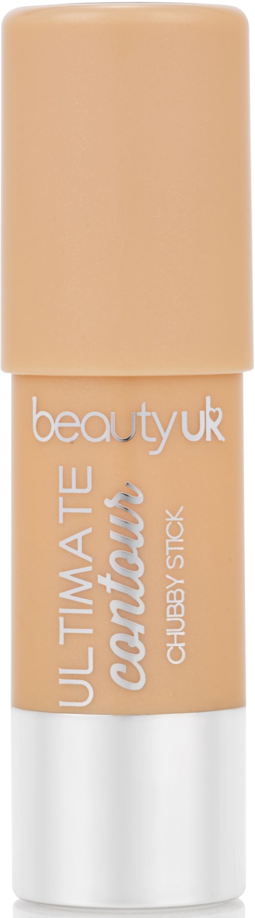 Bildet visar ett beige läppstift i förpackning märkt 'ULTIMATE contour CHUBBY STICK' från beauty uk.