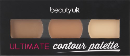 Tre nyanser av concealer i svart, beige och ljus beige i ett svart box med rosa och vitt text.