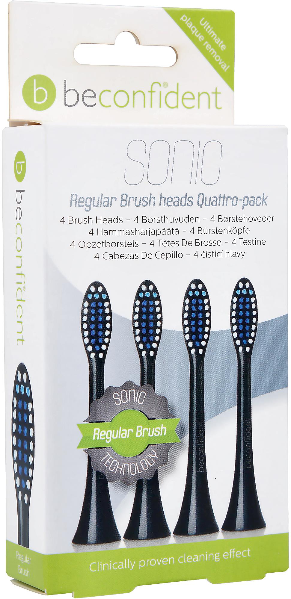 Beconfident Beconfident Regular Sonic 4-pack tandborsthuvud Svart, Soft-Medium