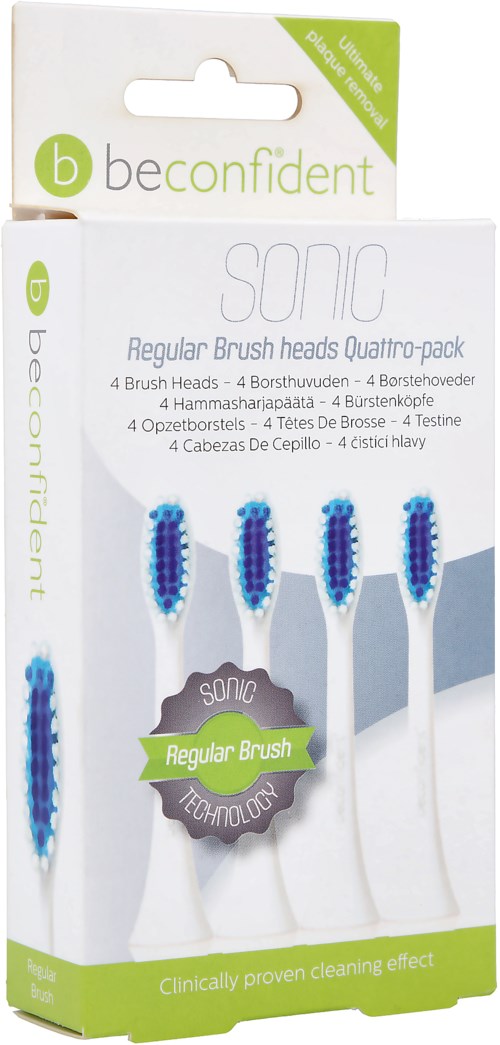 Beconfident Regular Sonic 4-pack tandborsthuvud Vit, Soft-Medium