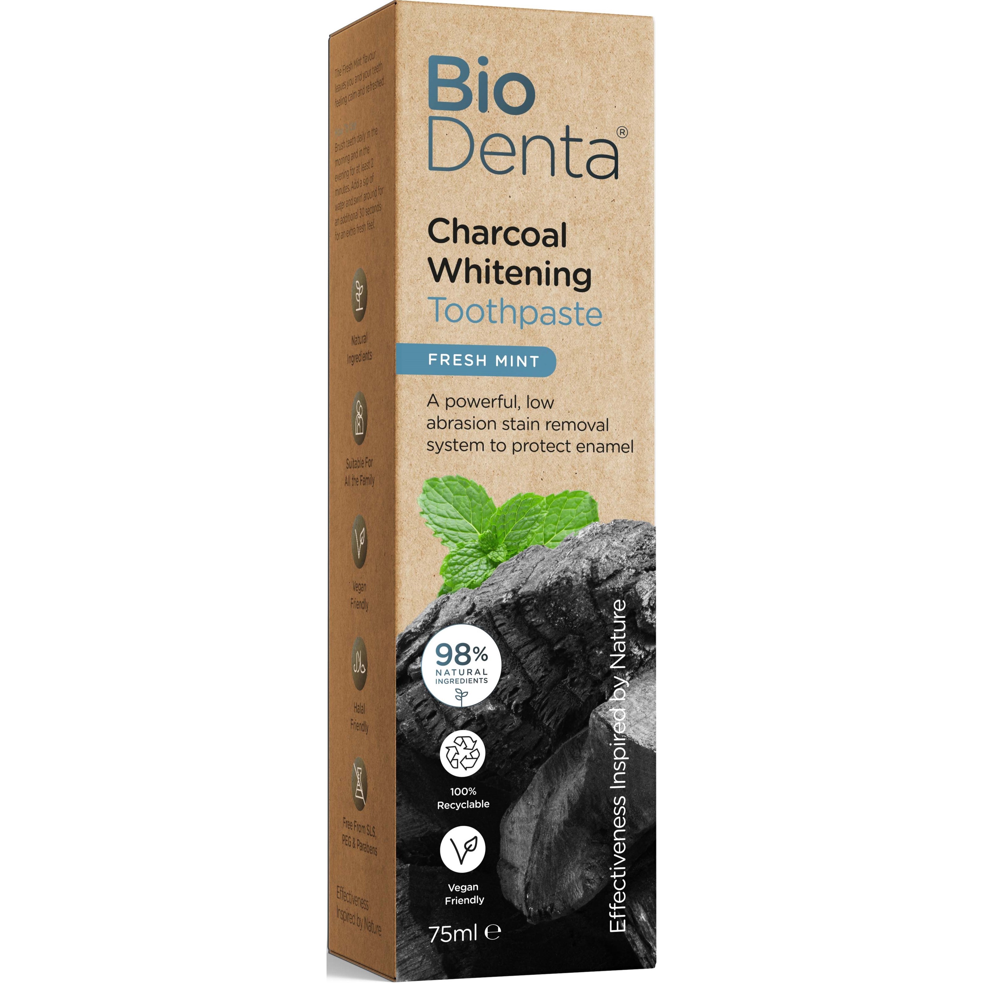 BeConfident - BioDenta Whitening Tandpasta med Aktiveret Kul i Frisk Mintsmag 75 ml