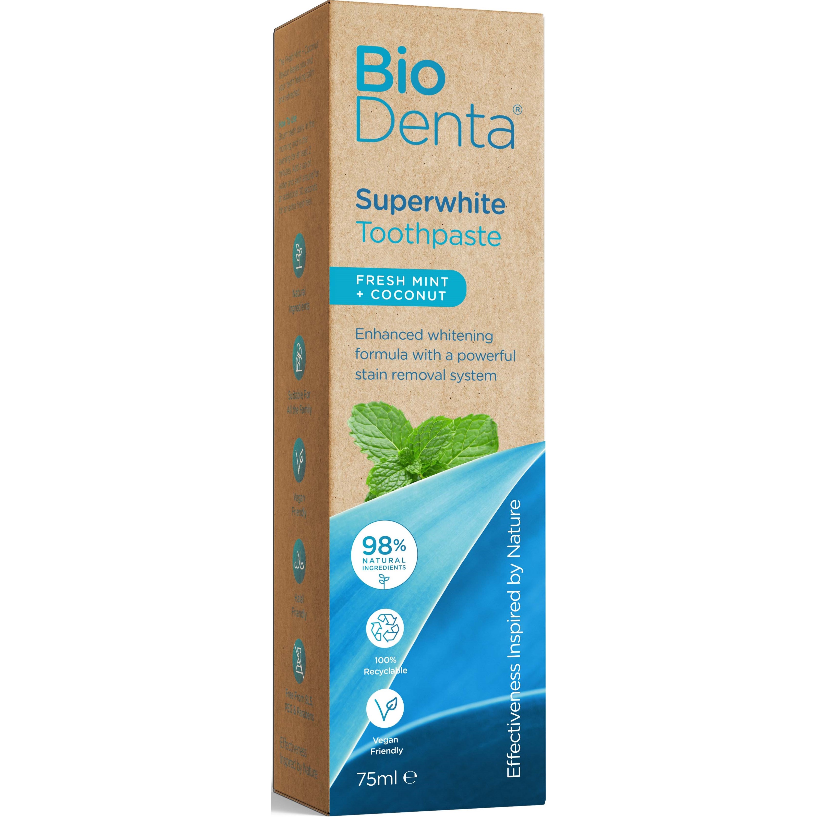 BeConfident - BioDenta Ultra Whitening Tandpasta med Frisk Mynte og Kokossmag 75 ml