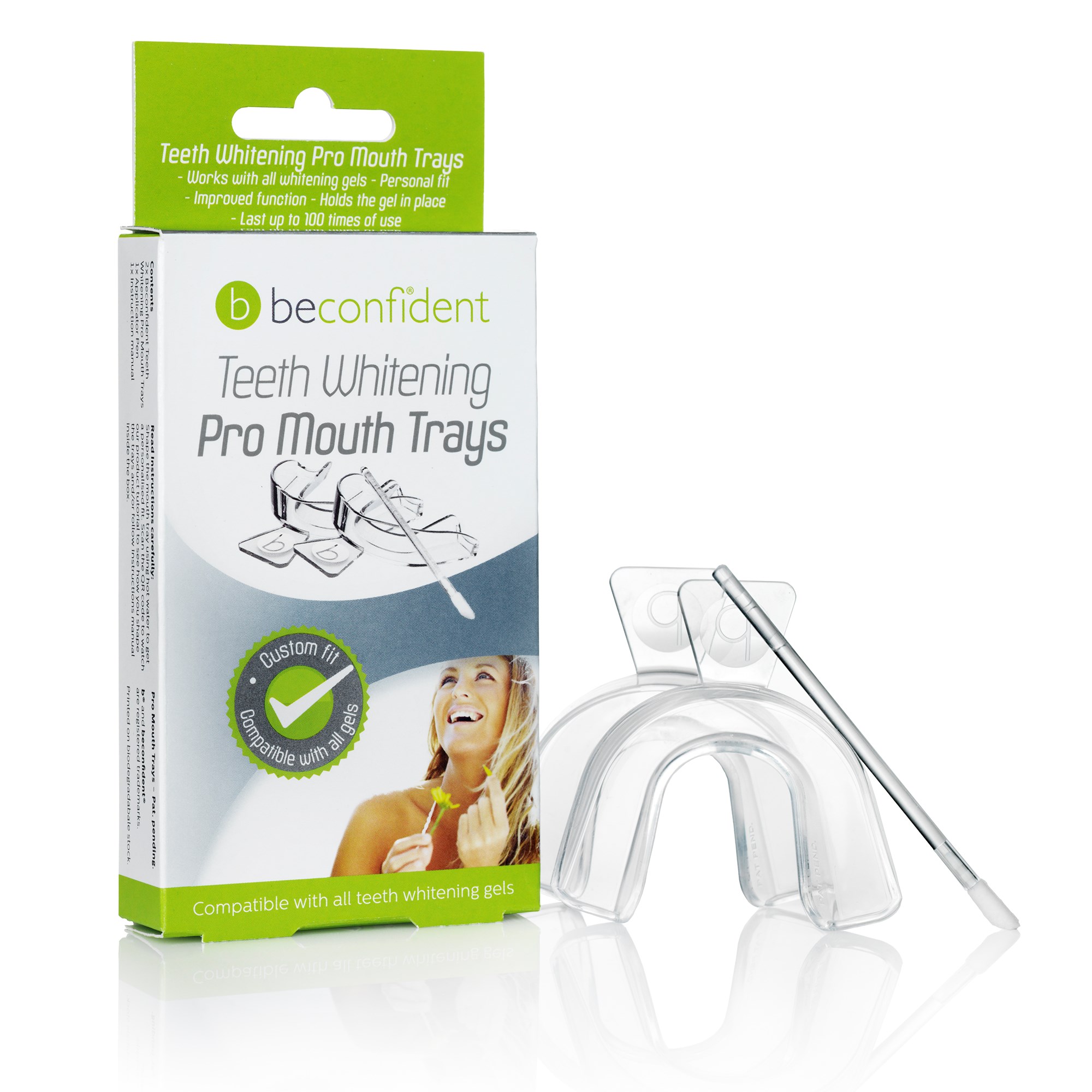 Beconfident Teeth Whitening Pro Mouth Trays 2-pack with pen appli