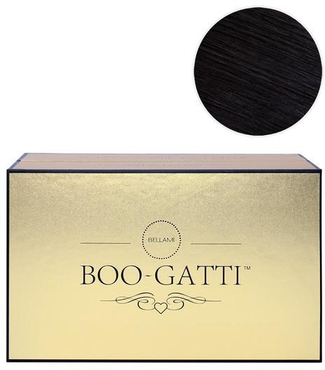 En låda märkt 'Boo-Gatti' med en svart cirkel ovanför, och lådan har en ljusgul färg.