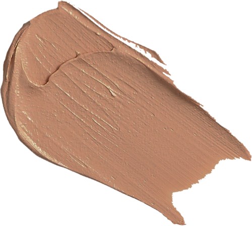 Een beige make-up of huidproductvlek met zichtbare strepen en textuur.