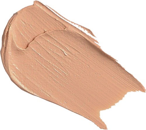 En smet av beige eller ljusbrun makeup eller lotion på en vit bakgrund.