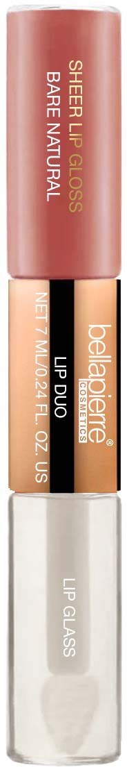 En läppglansrör med rosa lock, märkt 'Sheer Lip Gloss' och 'belleza' på sidan.