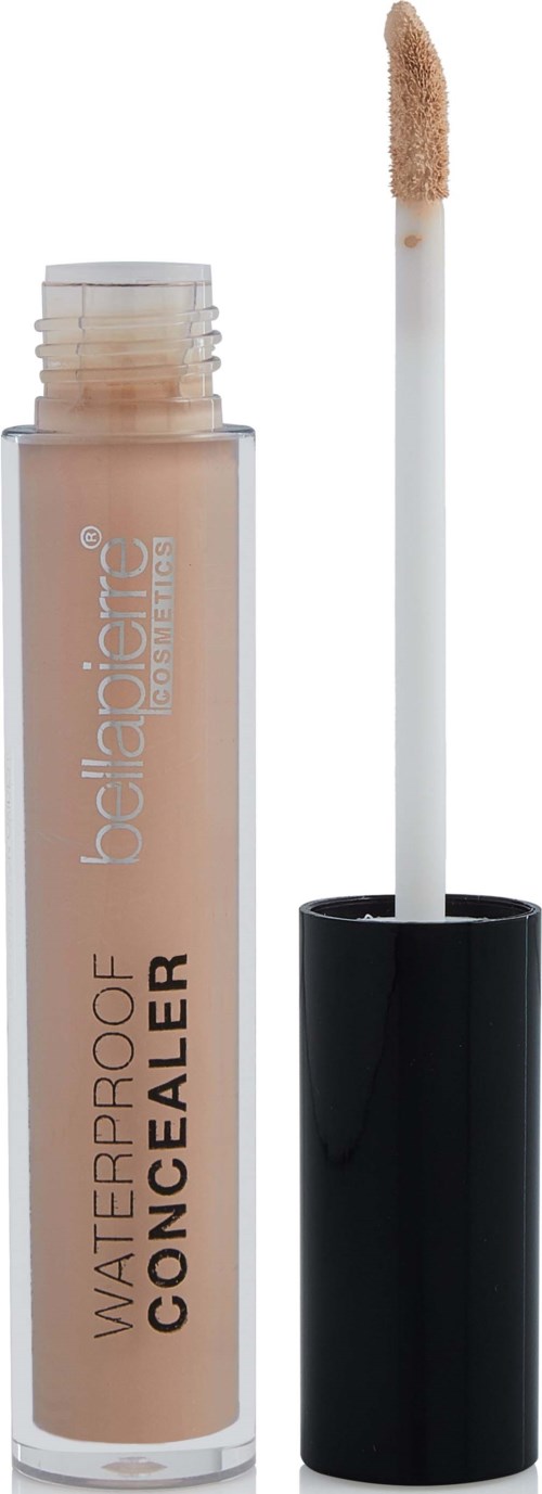 En concealer-kräm med applikator och beigefärgad vätska inuti.