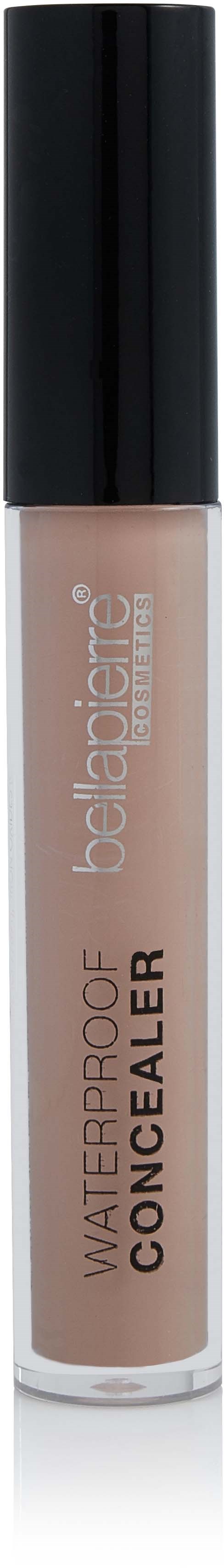 En beige concealerkonsistens i ett litet genomskinligt rör med svart lock. Märkningen säger 'Waterproof Concealer'.