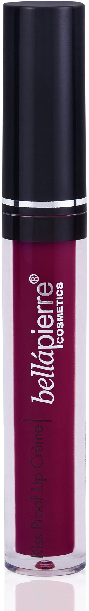 En läppglansrör med svart lock och rosa vätska inuti märkt Bellapierre Cosmetics.