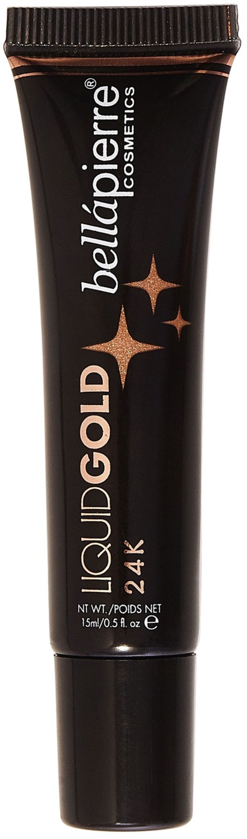 Musta putki kultaisin tähdin ja tekstillä, kertoo että se on kosmetiikkatuote, nimeltään Highlight Liquid Gold Bell Pierre.