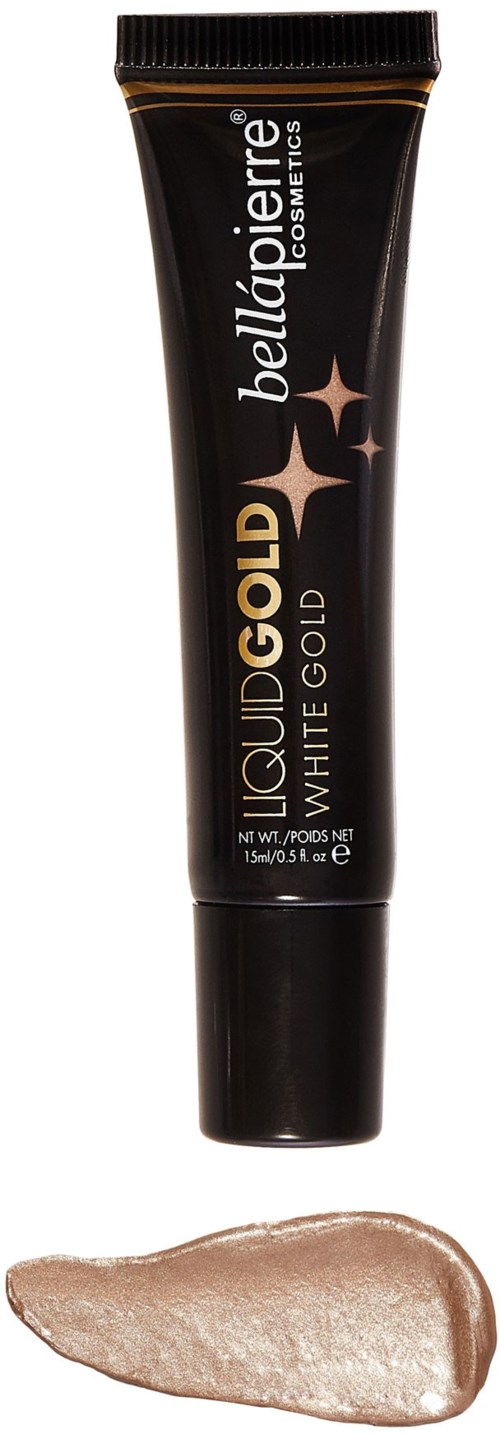 En tub med Bella Pierre flytande guldconcealer med en provlapp av produkten nedanför.