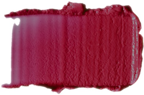 En stripe av lys rosa leppestift med teksturerte, ujevn kanter og en matt overflate.