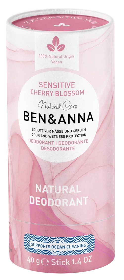 Roze doos met kersenbloesem geur, vegan, natuurlijk, beschermt tegen geur, ondersteunt oceaan schoonmaak, 40g.
