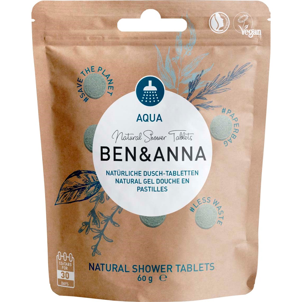 Läs mer om Ben & Anna Shower tablets Aqua 60 g