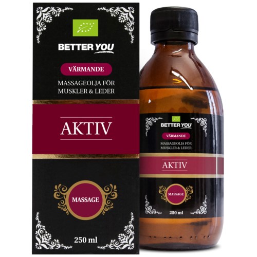 En massageolja från Better You, märkt som värmande, för muskler och ledare, i en 250 ml flaska.