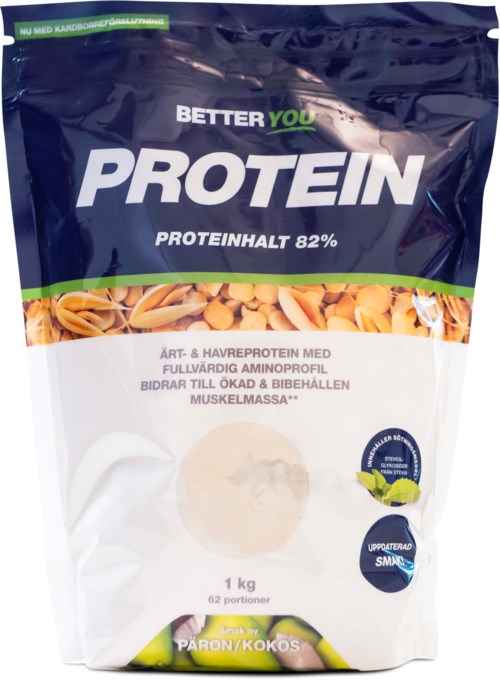 Protein powder bag with blueberries and coconut flavor, high in protein, suitable for muscle gain, 1 kg, 62 servings.