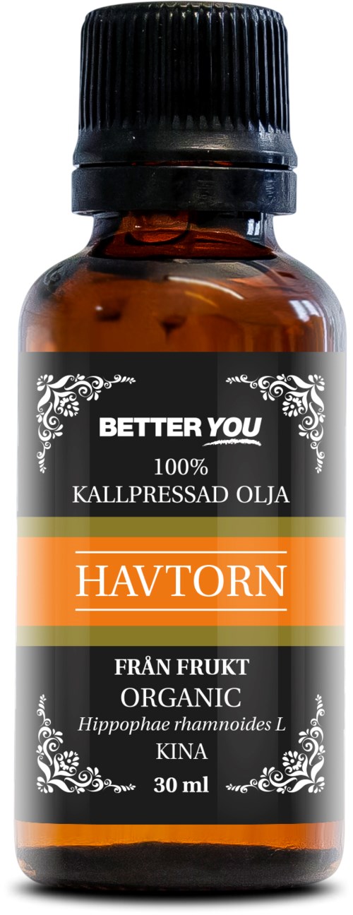 En liten brun glasflaska med svart lock, märkt som ekologisk smaksatt olja från frukt, specifikt för hästar.
