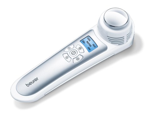 A white medical device with a round top, digital screen, and control buttons. It has the brand name 'beurer' on it.