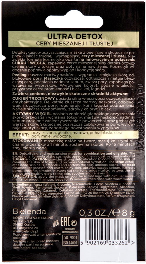 Bielenda Professional SUPREMELAB  BLACK SUGAR DETOX 2 in 1 detoxifying and moisturizing face mask + scrub for mixed and greasy skin  8 g