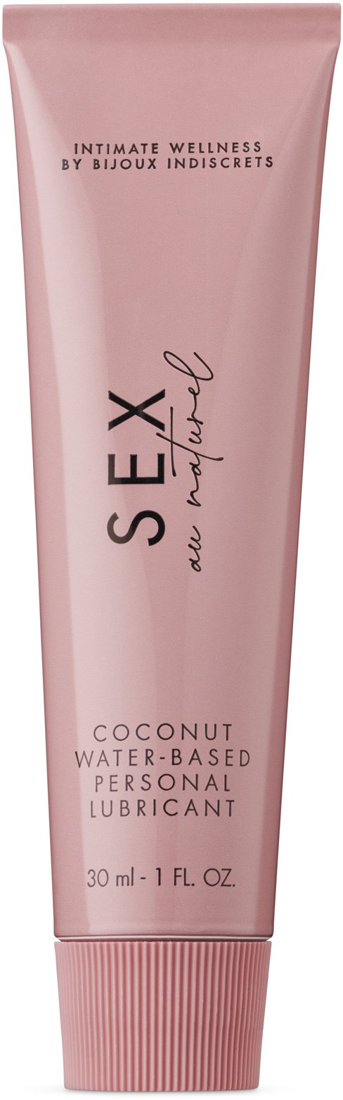 A pink tube of personal lubricant called 'SEXY' coconut flavored, water-based, 30 ml.