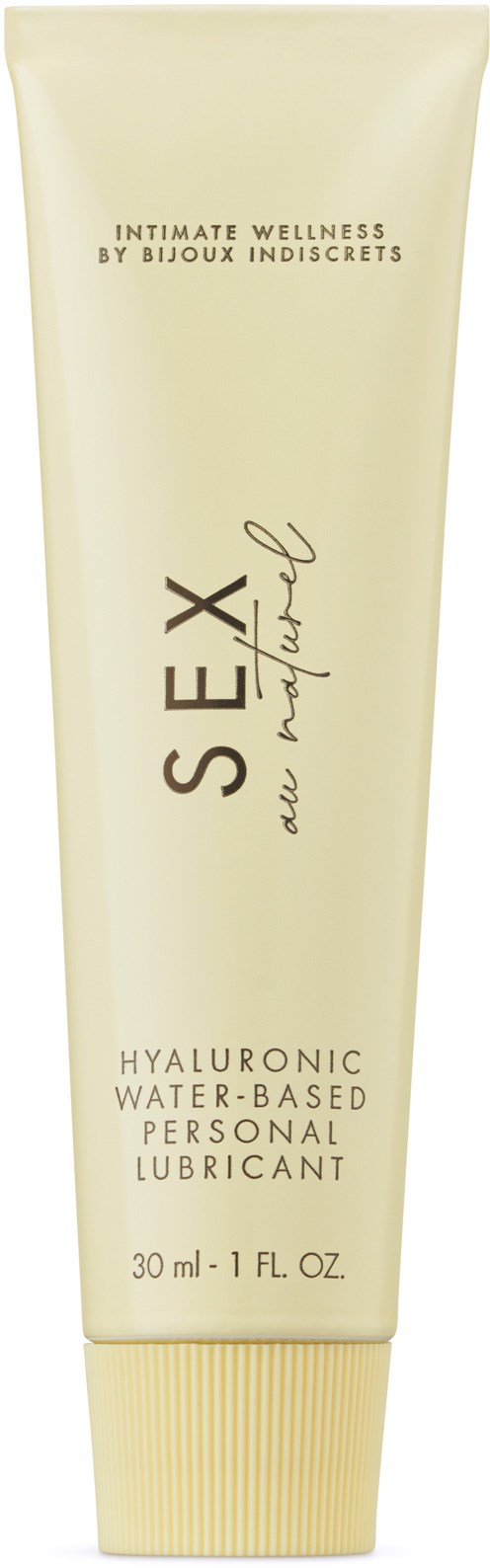 En tube med personlig glidekrem merket 'Sex and Nature' med 30 ml innhold, med beige og kremfarget design.