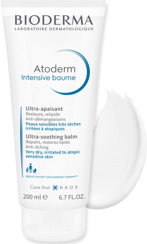 Bioderma Atoderm balm for very dry, sensitive skin, repairs and soothes irritated skin, 200ml bottle with white color.