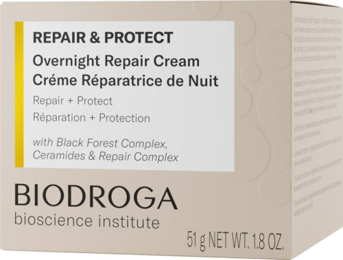 Dit is een doos voor nachtcrème met Black Forest Complex, ceramides en herstelbescherming van Biodroga.