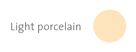 En ljus beige cirkel bredvid orden 'Light porcelain' i grå text.