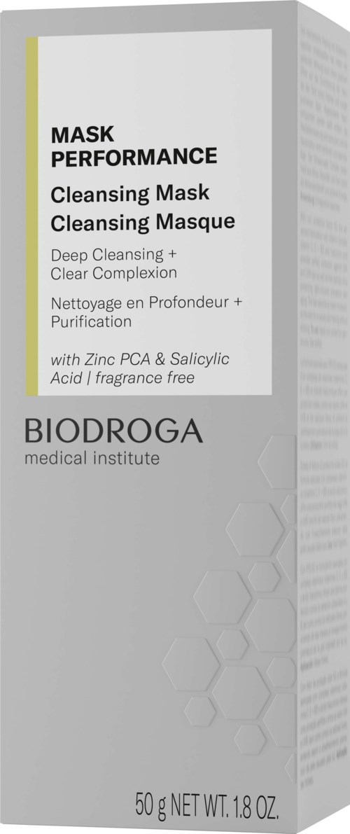 Pudełko z maseczką do oczyszczania z informacjami o jej cechach i składnikach, marki BIODROGA.