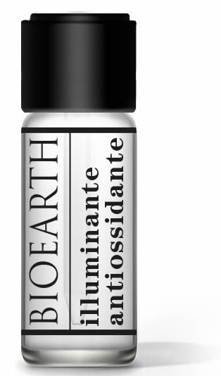 A small bottle of Bioearth illuminating anti-dandruff treatment with a black cap and white label.