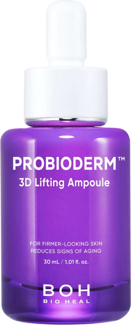 A purple bottle of Probiomed 3D Lifting Ampoule with a white dropper cap.