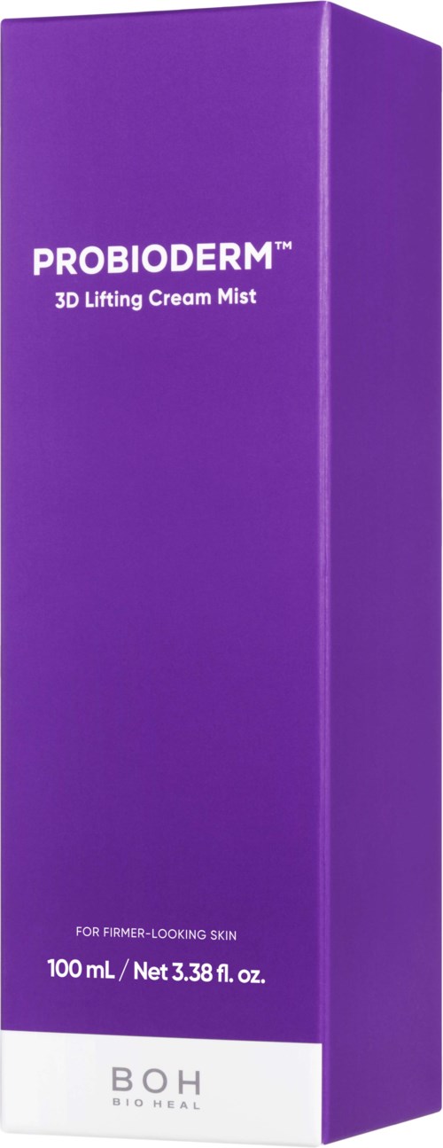 Purple box for Probioder 3D Lifting Cream Mist by BOH, for firm and glowing skin, 100 ml.