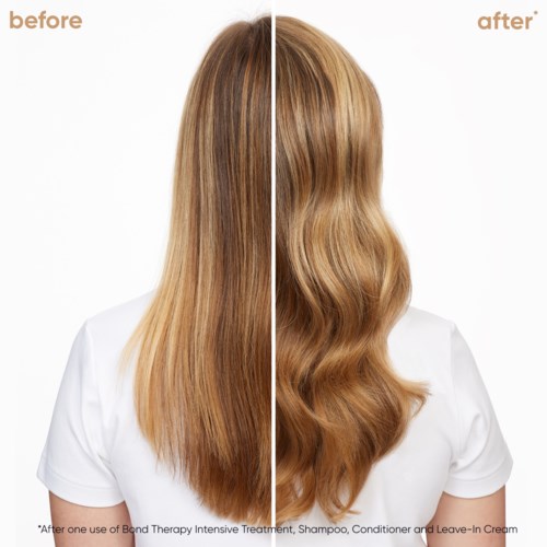 Before and after hair treatments, showing smoother, wavier, and shinier hair on the right side.